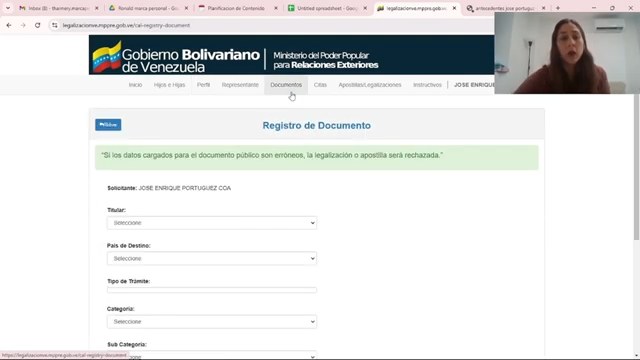 Selección de categorías para el registro de antecedentes penales.