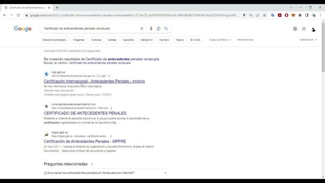 Búsqueda en Google del portal de antecedentes penales