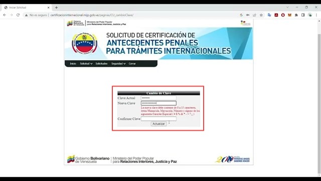 Formulario para establecer la nueva contraseña definitiva