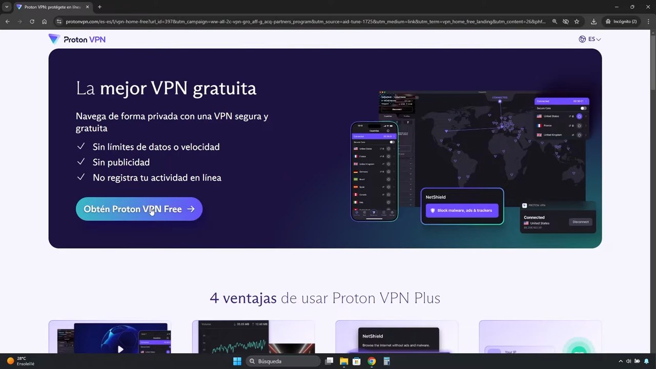 Página de descarga de Proton VPN Free