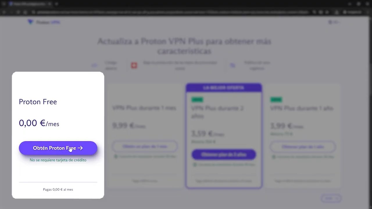 Formulario de creación de cuenta en Proton VPN